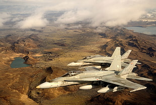 two gray jet planes, McDonnell Douglas F/A-18 Hornet, army