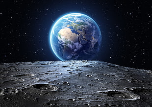 earth illustration during night time