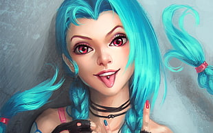 female character with blue long hair artwork