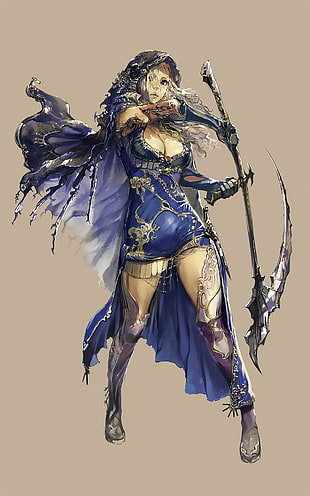 female character holding scythe poster HD wallpaper