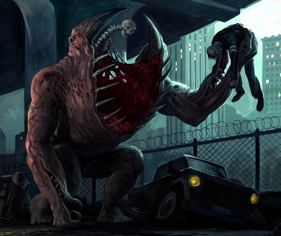 alien life-form digital wallpaper, dark, artwork, horror, creature HD wallpaper