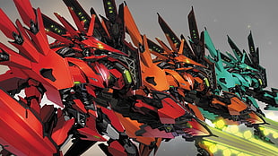 red and black leaf plant, anime, mech