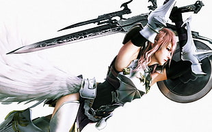 video game character holding sword digital wallpaper, Final Fantasy XIII, Claire Farron, sword, shield