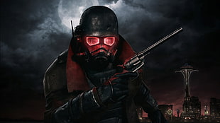 person holding revolver wearing mask game application screenshot, video games, Fallout: New Vegas