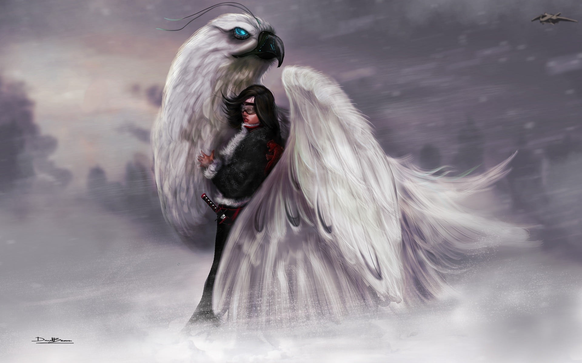 Male Anime Character And White Eagle Wallpaper Fantasy Art Griffins