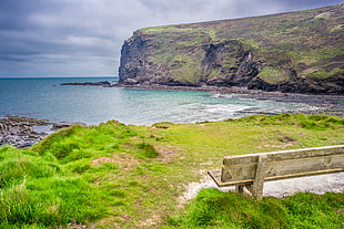 brown wooden bench, cornwall, united kingdom