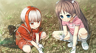 two female anime planting HD wallpaper