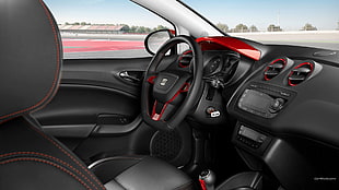 black SEAT car steering wheel, car, Seat Ibiza, car interior