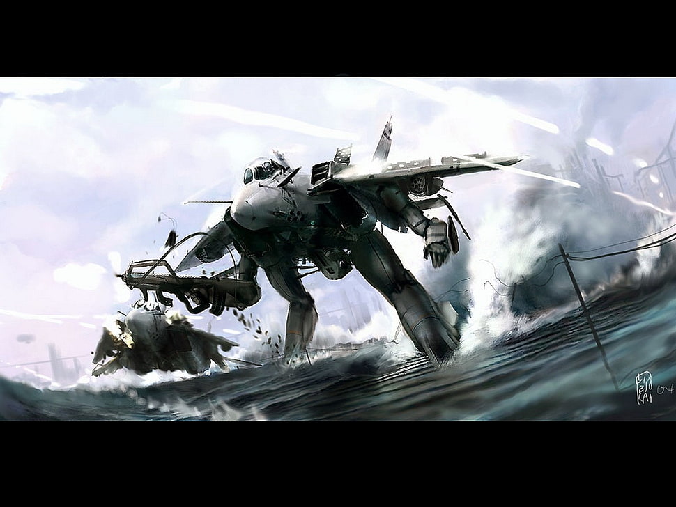 white robotic plane wallpaper, Robotech, anime, robot HD wallpaper