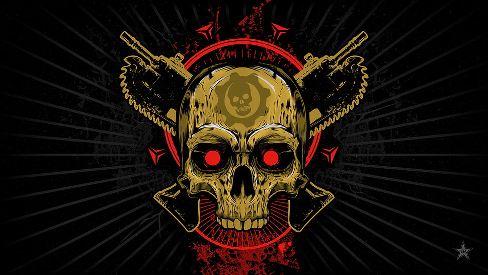 brown skull illustration, video games, skull, Gears of War HD wallpaper