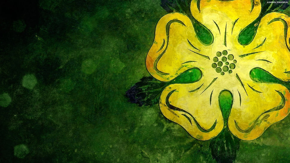 yellow petaled flower illustration, artwork, green, flowers HD wallpaper