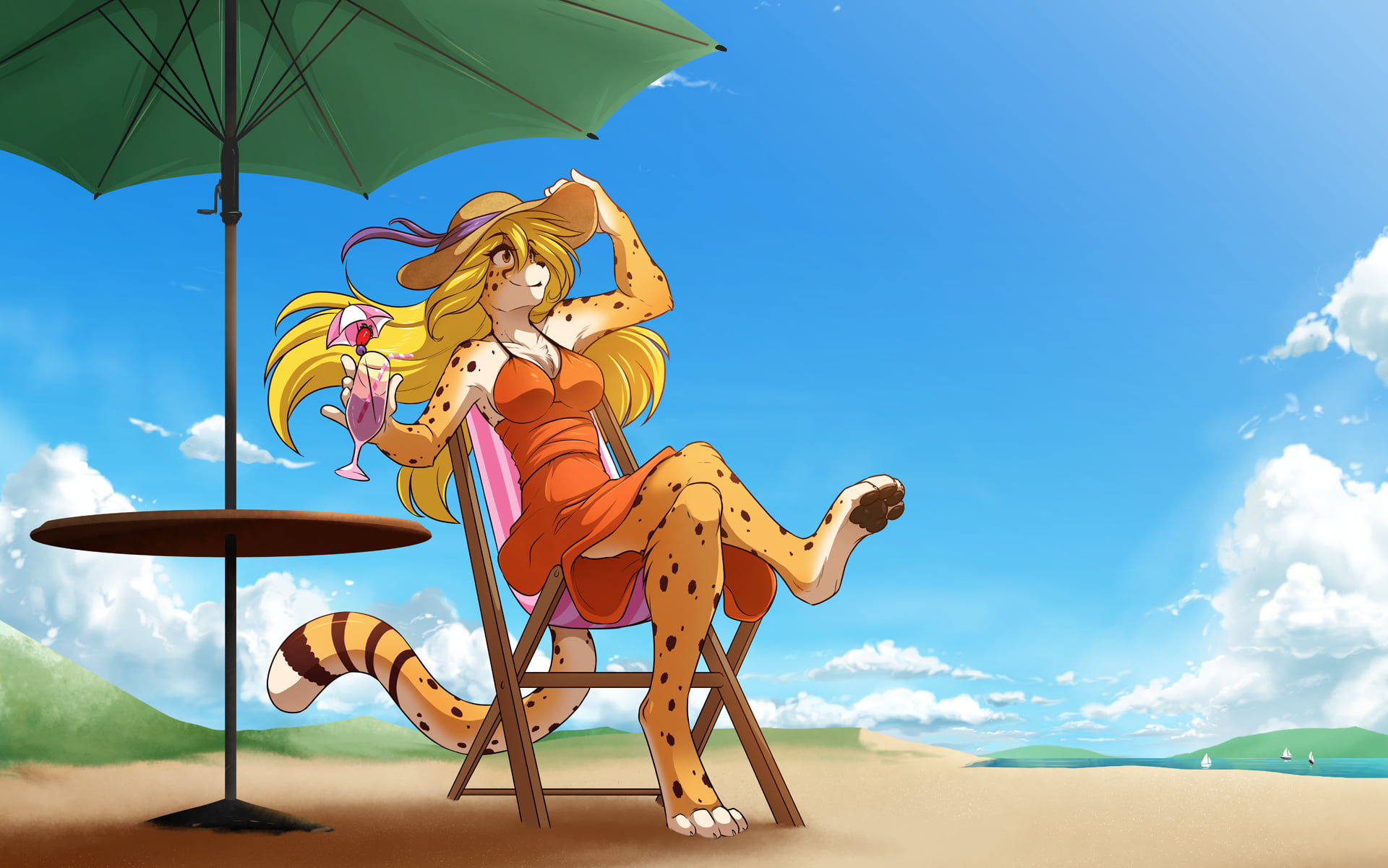 Online Crop Blue And Red Bird Painting Furry Anthro Beach Cheetah Hd Wallpaper Wallpaper