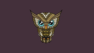 brown owl cartoon illustration, owl, minimalism