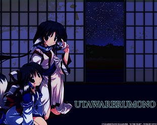 two Otawareno Mono girl character during night time inside house