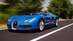 blue Mercedes-Benz sedan, Bugatti Veyron, car