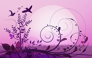 purple and pink floral and hummingbirds wallpaper