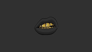 human lips with gold-colored teeth, open mouth, gold, lips, simple background