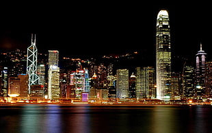 Hong Kong cityscape, cityscape, Hong Kong, China, night HD wallpaper