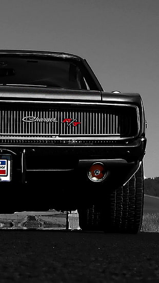 classic black DODGE Charger muscle car photo HD wallpaper