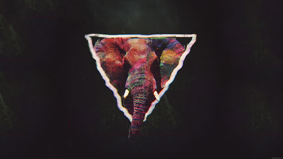 elephant sticker, glitch art, abstract, triangle, elephant HD wallpaper