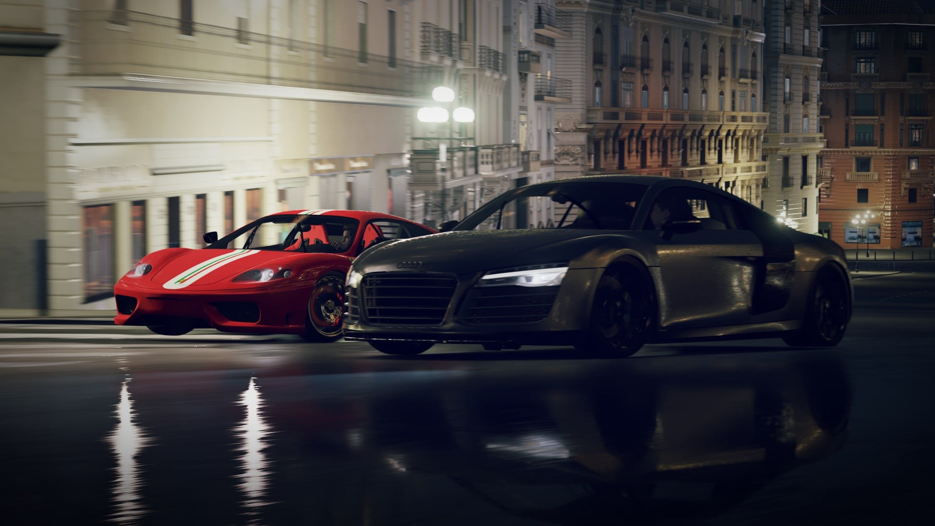 two red-and-white and black sports cars, Audi R8, Audi, Forza Horizon 2, video games