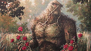 monster and roses painting, Swamp Thing, comic books, Vertigo, Alan Moore