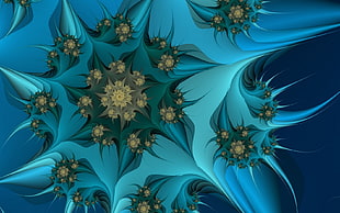teal and blue flower digital wallpaper