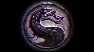 gray Mortal Kombat logo, Mortal Kombat, anaglyph 3D