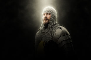 man wearing gray armor