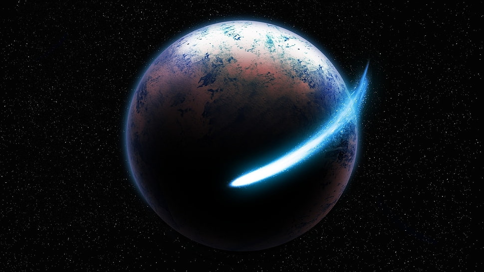 planet and meteor wallpaper HD wallpaper