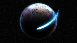 planet and meteor wallpaper
