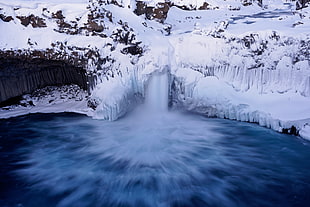 waterfalls with snow