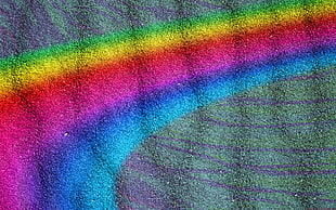 rainbow-printed textile, rainbows, colorful, sand