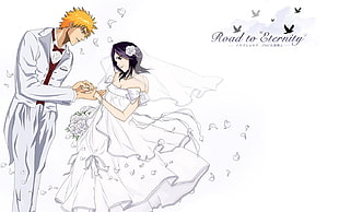 Bleach anime Road to Eternity poster, Bleach, Kuchiki Rukia, Kurosaki Ichigo, wedding dress HD wallpaper
