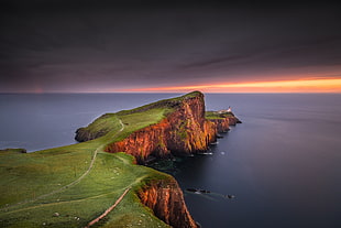 green and brown island near body of water