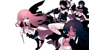 female anime character near other female anime character and male anime character digital wallpaper