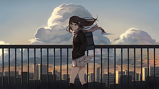 brown-haired female anime character digital wallpaper, anime, anime girls, school uniform, brunette