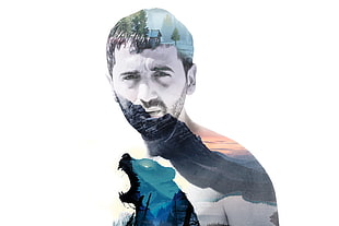 man's face illustration, double exposure, bears, Home (movie), men HD wallpaper