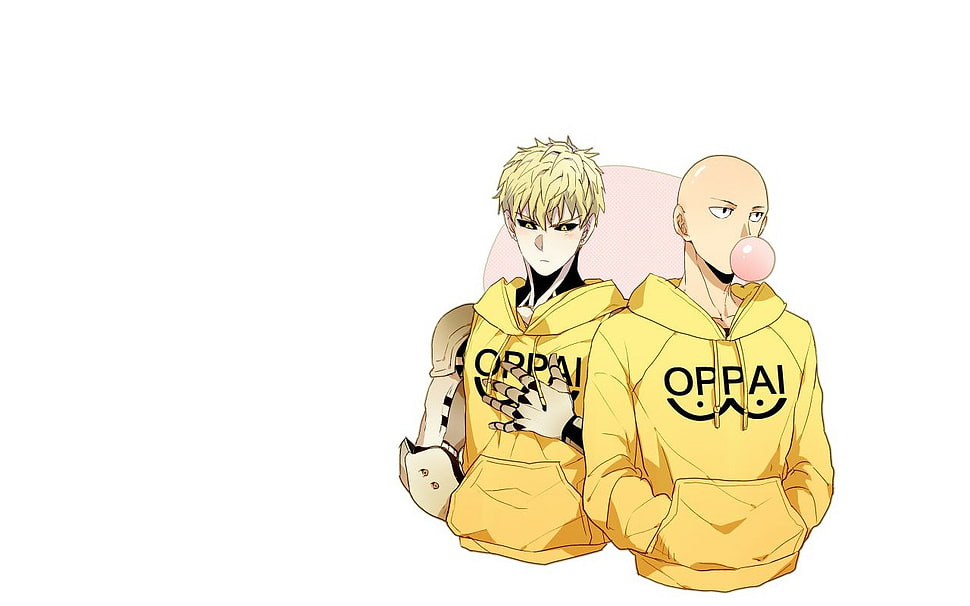 yellow and white floral print textile, One-Punch Man, Saitama, Genos HD wallpaper