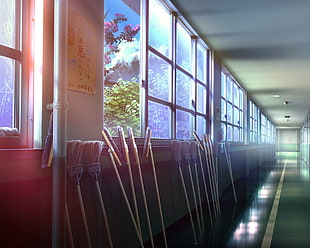 brown sticks illustration, school, broom, anime HD wallpaper