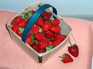 bunch of strawberry with picnic basket