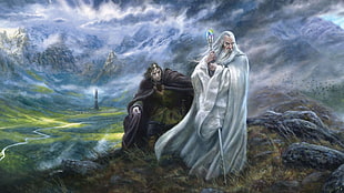 painting of two men, Saruman, The Lord of the Rings, fantasy art, Grima Wormtongue