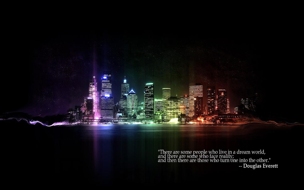 city lights with text overlay HD wallpaper