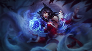 black haired female animated character, League of Legends, Ahri HD wallpaper