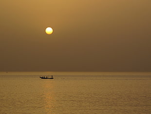 silhouette of boat on sea during sunset, dakar, senegal HD wallpaper