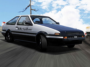 white and black coupe, Toyota AE86, Initial D