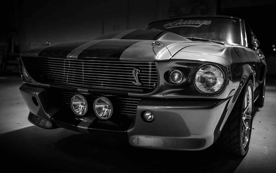 gray and black muscle car, Ford Mustang, car, monochrome HD wallpaper