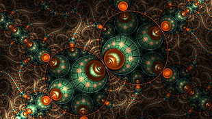 green, red, and orange illustration, fractal, digital art