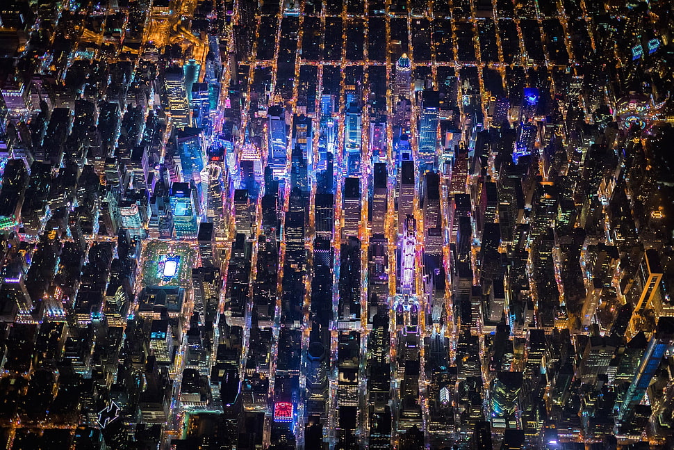 high-rise buildings, New York City, Times Square, USA, night HD wallpaper