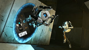 white robot graphic wallpaper, video games, artwork, Portal (game), Portal 2